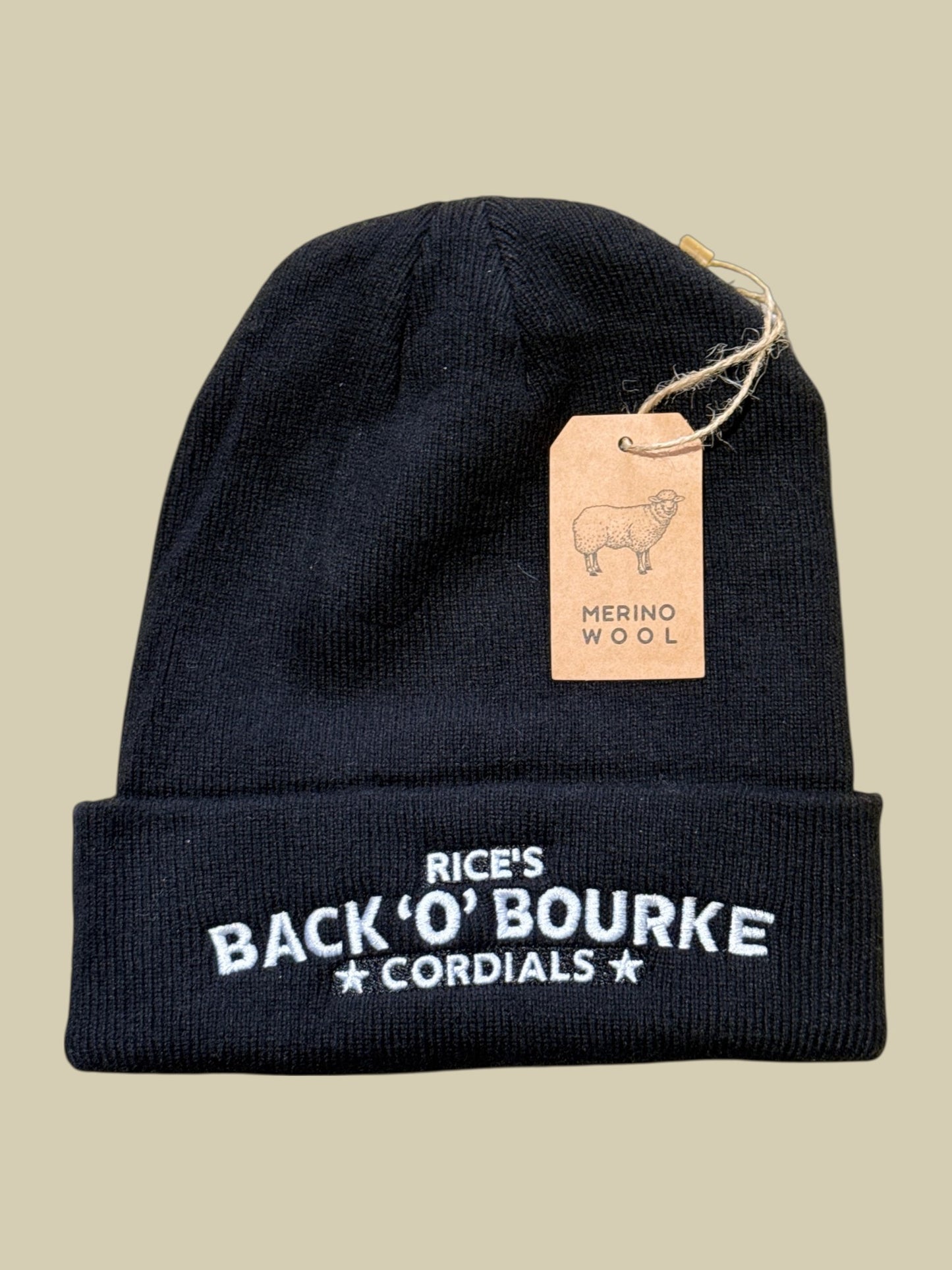 Beanie - Double Embroidered Black Splashe Cola / Rices Back O Bourke