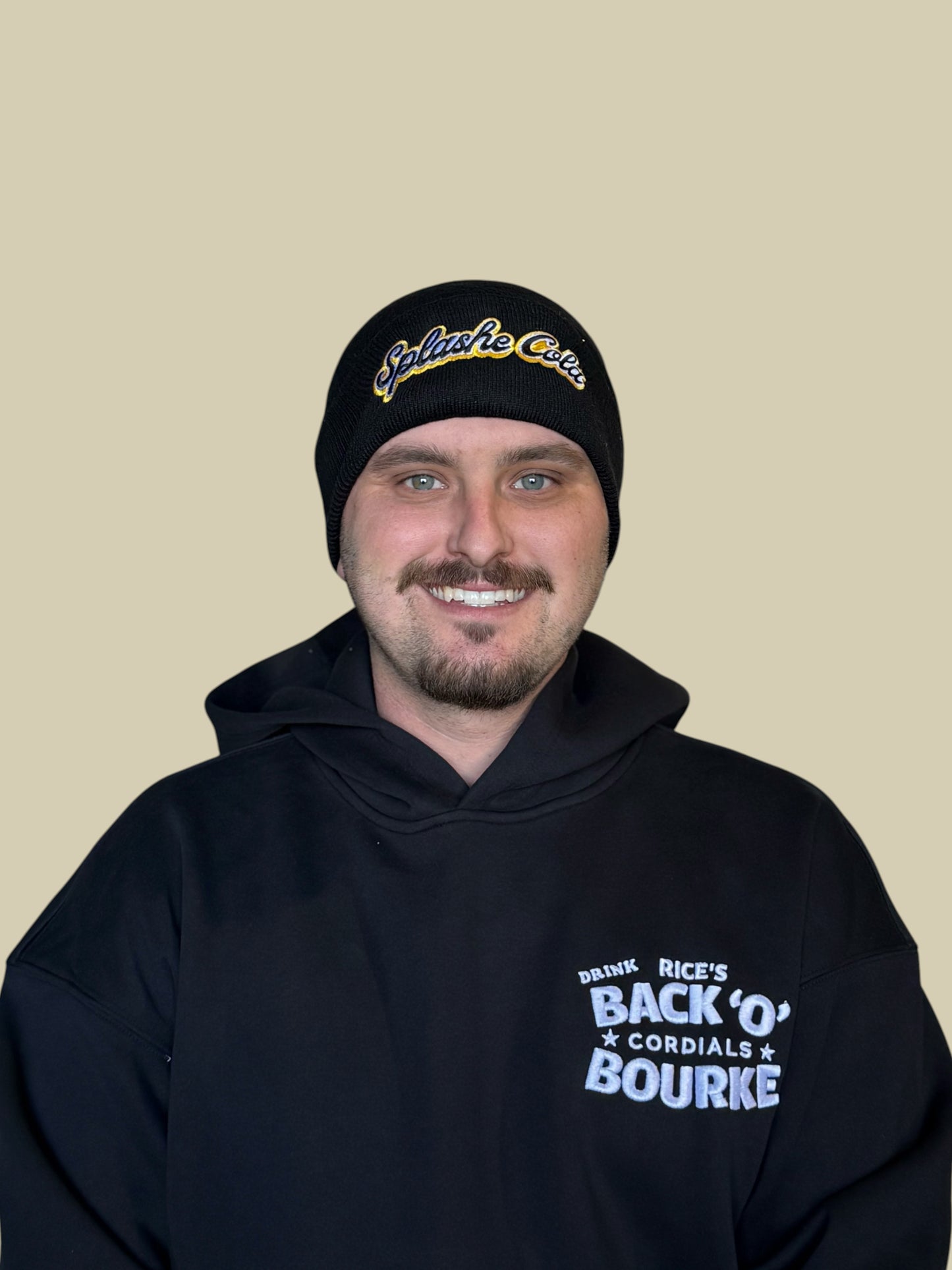 Beanie - Double Embroidered Black Splashe Cola / Rices Back O Bourke