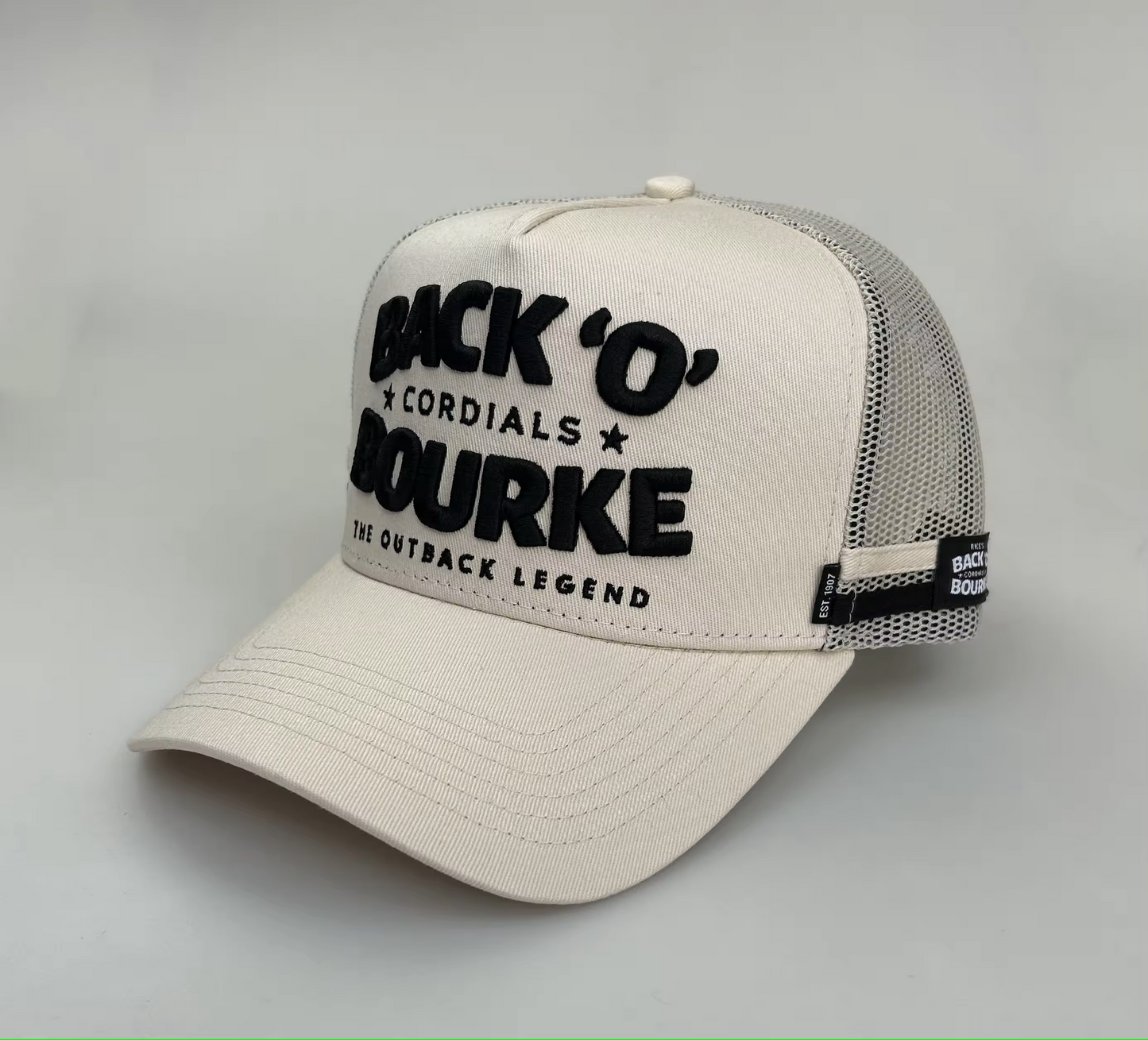 Back 'O' Bourke Cordials CREAM Trucker Cap - 3D Print - Save $5 per hat on any 2 or more Truckers or Boonies (Copy)