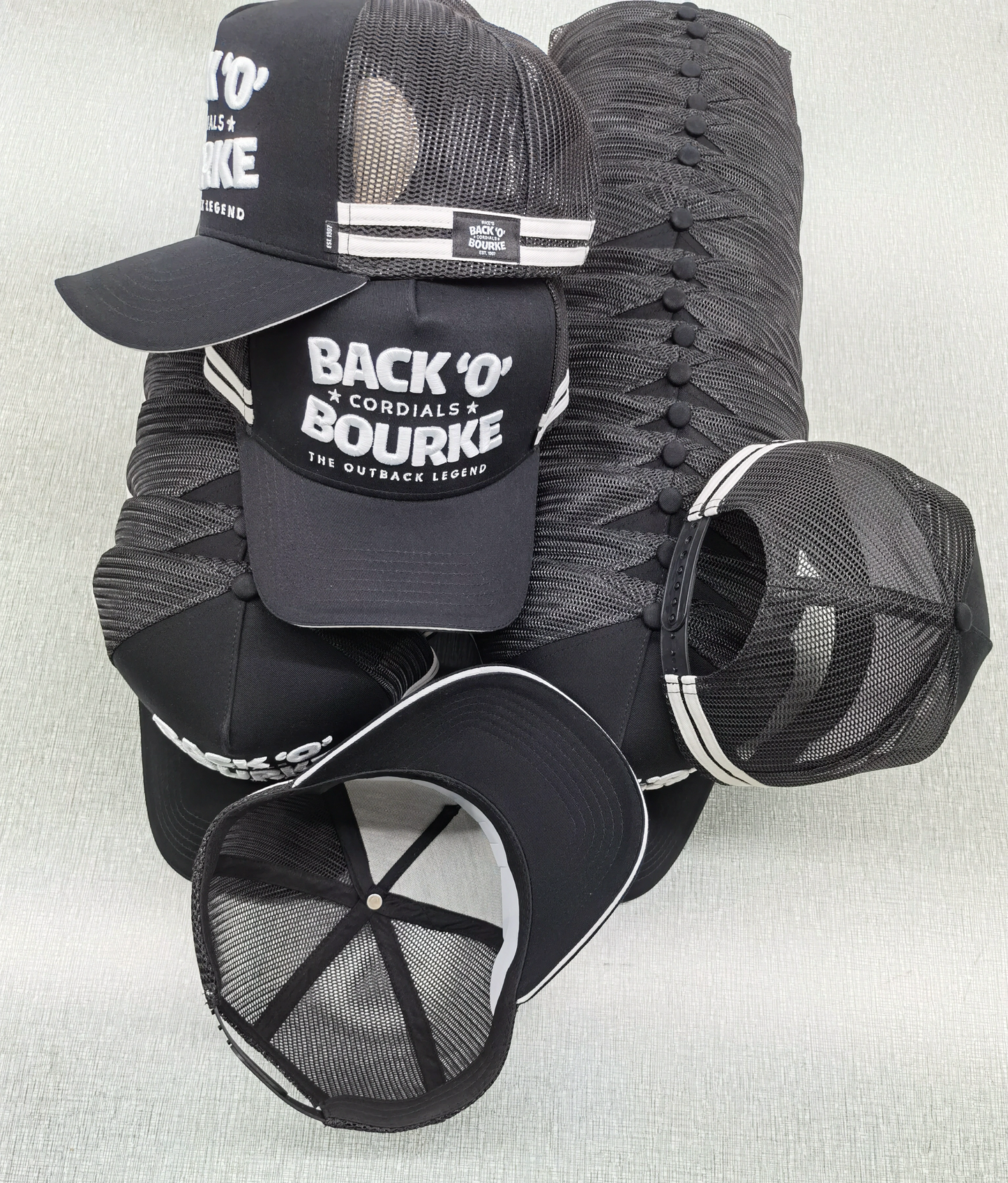 Back 'O' Bourke Cordials Trucker Cap - 3D Print - Save $5 per hat on any 2 or more Truckers or Boonies